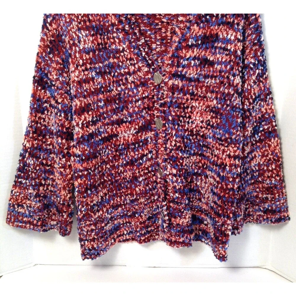 Marc New York Cardigan Sweater Wn M Burgundy Colorful Shag Artsy Oversized 70s